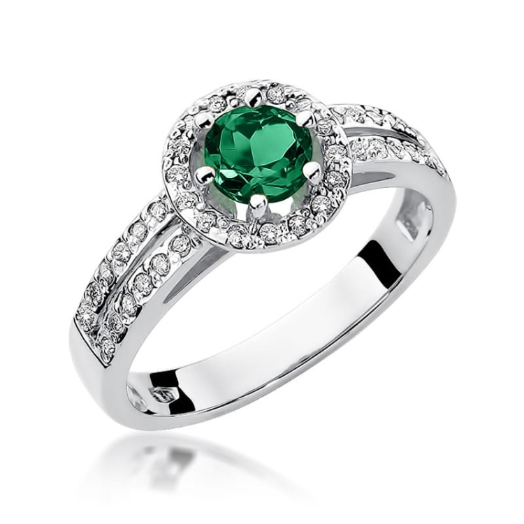 Pierścionek zaręczynowy z białego złota z szmaragdem i diamentami 0,20ct Fire Of Love BW-87-szmaragd-b