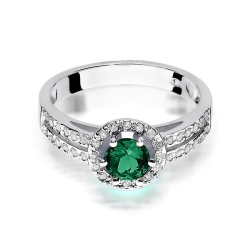 Pierścionek zaręczynowy z białego złota z szmaragdem i diamentami 0,20ct Fire Of Love BW-87-szmaragd-b