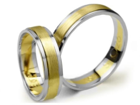 Obrączki ślubne z dwukolorowego złota płaskie 5mm Simple S026-k