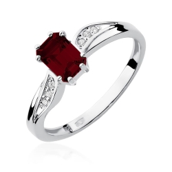 Pierścionek zaręczynowy z białego złota z granatem i diamentami 0,03ct Fire Of Love  BW-94-granat-b