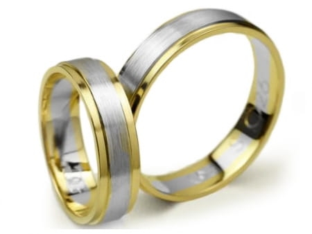 Obrączki ślubne z dwukolorowego złota płaskie 5mm Simple S026-2k