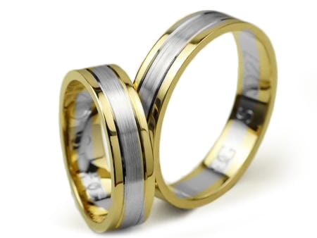 Obrączki ślubne z żółtego i białego złota płaskie 5mm Simple S027-k
