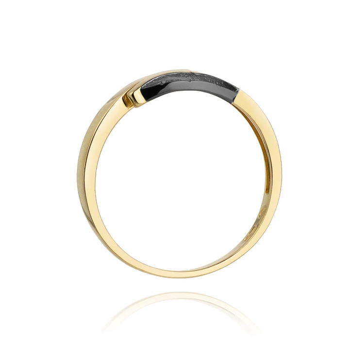 Pierścionek zaręczynowy z żółtego złota z czarnymi i białymi diamentami 0,03ct Fire Of Love BW-107