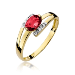 Pierścionek zaręczynowy z żółtego złota z rubinem i diamentami 0,05ct Fire Of Love BW-119-rubin