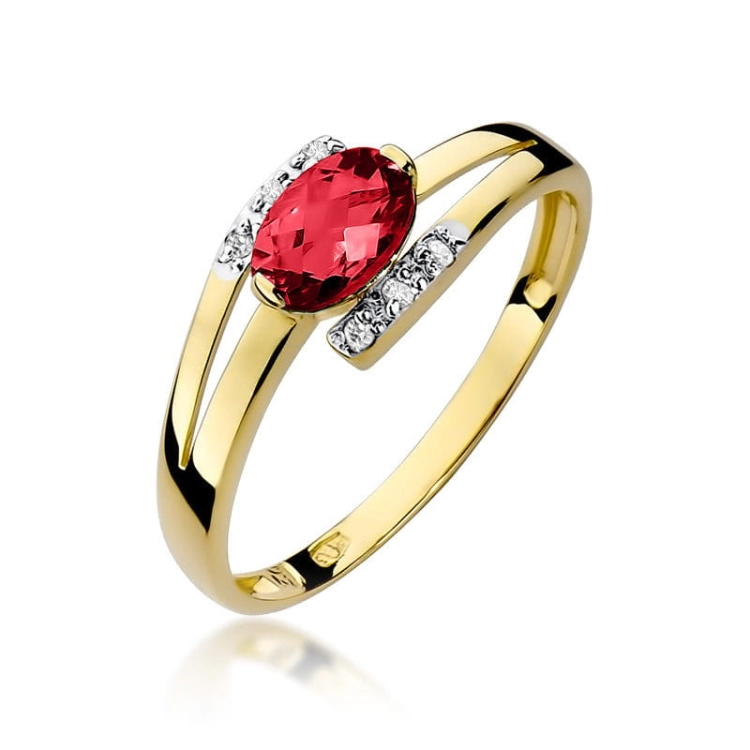 Pierścionek zaręczynowy z żółtego złota z rubinem i diamentami 0,05ct Fire Of Love BW-119-rubin