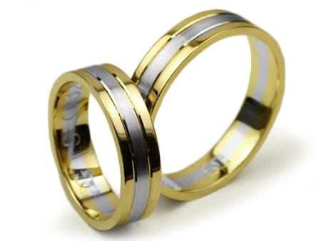 Obrączki ślubne z dwukolorowego złota płaskie 5mm Simple S032-2k