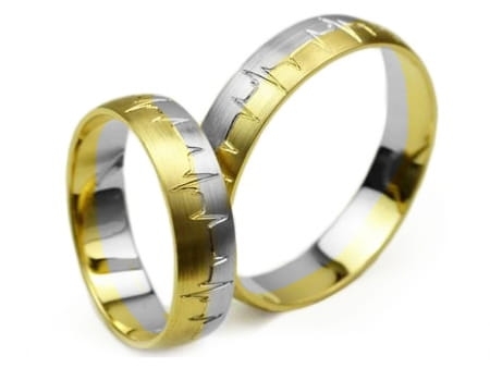 Dwukolorowe obrączki ślubne półokrągłe 5mm linia życia Simple S049-k