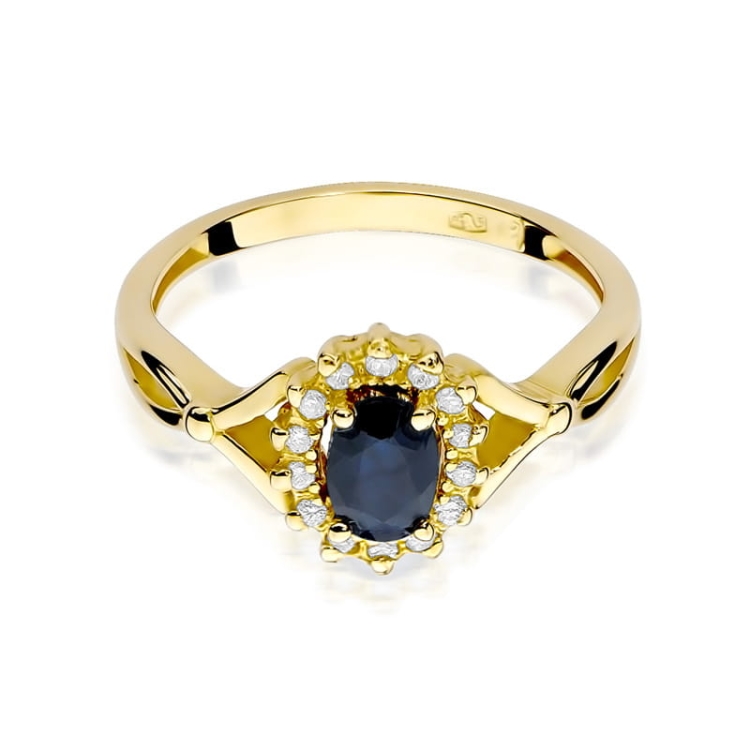 Pierścionek zaręczynowy z żółtego złota z szafirem i diamentami 0,12ct Fire Of Love BW-182-szafir-0,70ct