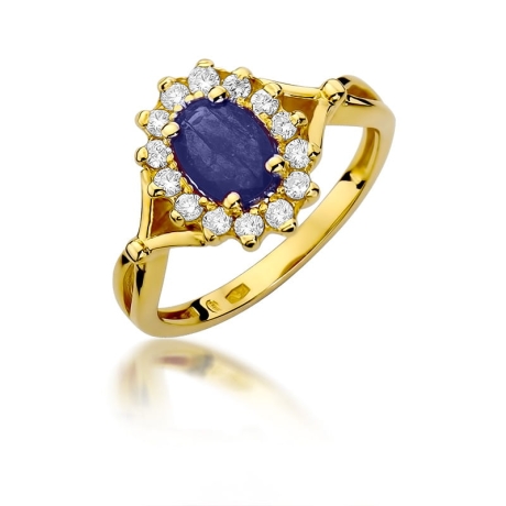 Przejdź do produktu Pierścionek zaręczynowy z żółtego złota z szafirem i diamentami 0,28ct Fire Of Love