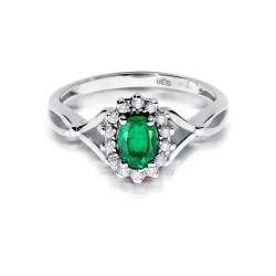 Pierścionek zaręczynowy z białego złota z szmaragdem i diamentami 0,12ct Fire Of Love  BW-182-szmaragd-0,40ct-b