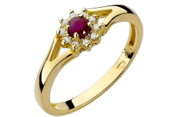 Pierścionek zaręczynowy z żółtego złota z rubinem i diamentami 0,09ct Fire Of Love BW-185-rubin