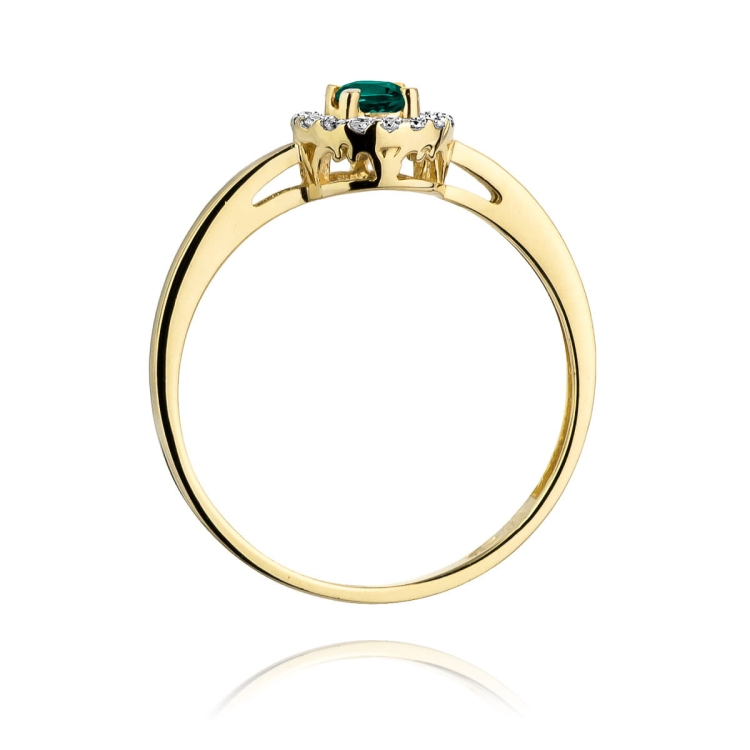 Pierścionek zaręczynowy z żółtego złota z szmaragdem i diamentami 0,08ct Fire Of Love BW-238-szmaragd