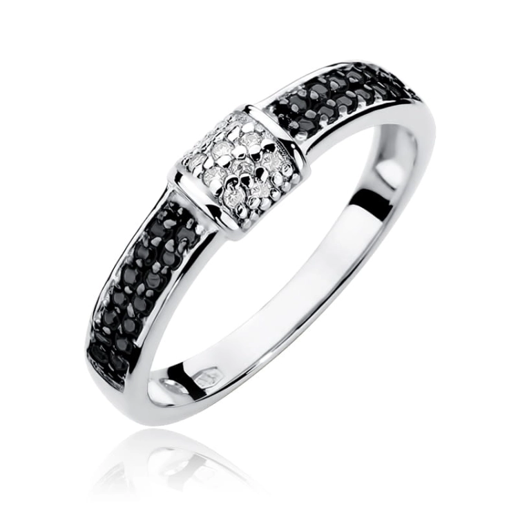 Pierścionek zaręczynowy z białego złota z czarnymi i białymi diamentami 0,05ct Fire Of Love BW-297-0,05ct-b