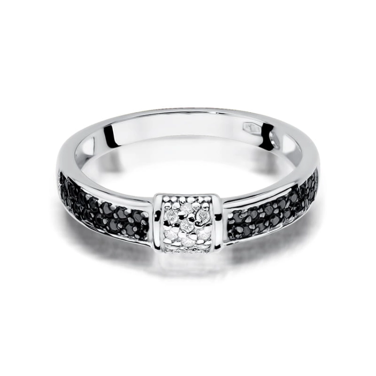 Pierścionek zaręczynowy z białego złota z czarnymi i białymi diamentami 0,05ct Fire Of Love BW-297-0,05ct-b