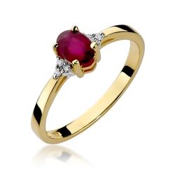 Pierścionek zaręczynowy z żółtego złota z rubinem i diamentami 0,05ct Fire Of Love BW-301-rubin