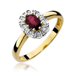 Pierścionek zaręczynowy z żółtego złota z rubinem i diamentami 0,07ct Fire Of Love BW-304-rubin