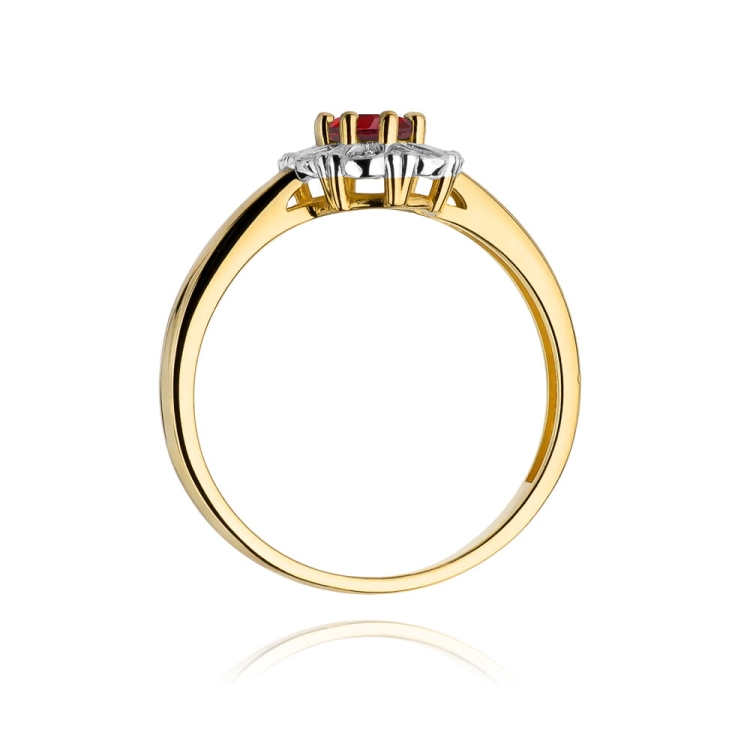 Pierścionek zaręczynowy z żółtego złota z rubinem i diamentami 0,07ct Fire Of Love BW-304-rubin