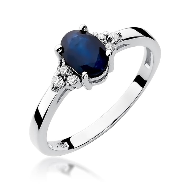 Pierścionek zaręczynowy z białego złota z szafirem i diamentami 0,05ct Fire Of Love  BW-308-szafir-b