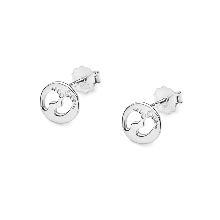 Kolczyki z białego złota 585 z diamentami 0,01ct stópki The Diamonds BCK-05-b