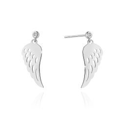 Kolczyki z białego złota 585 z diamentami 0,03ct skrzydła The Diamonds BCK-12-b