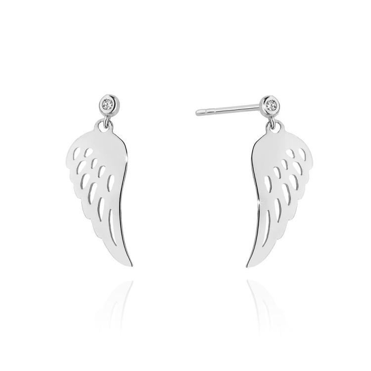 Kolczyki z białego złota 585 z diamentami 0,03ct skrzydła The Diamonds BCK-12-b