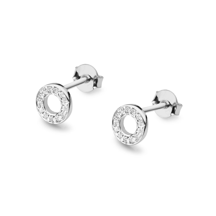 Kolczyki z białego złota 585 z diamentami 0,13ct kółka The Diamonds BCK-14-b