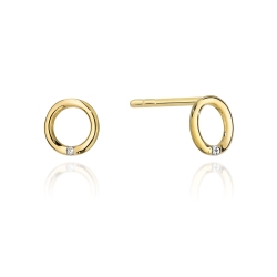 Kolczyki z żółtego złota 585 z diamentami 0,01ct kółka The Diamonds BCK-28