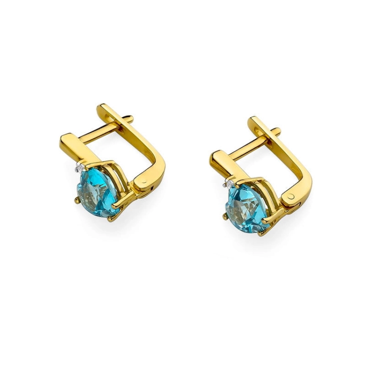 Kolczyki z żółtego złota 585 z topazem i diamentami 0,03ct The Diamonds BKO-02-topaz