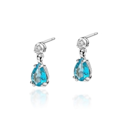 Kolczyki z białego złota 585 z topazem i diamentami 0,04ct The Diamonds BKO-06-b