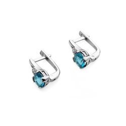 Kolczyki z białego złota 585 z topazem i diamentami 0,01ct The Diamonds BKO-40-b