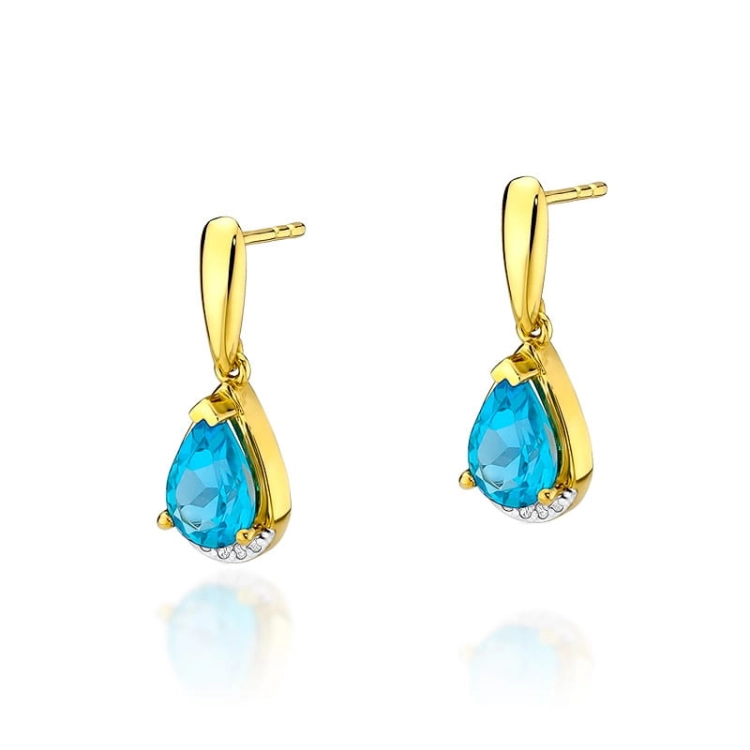 Kolczyki z żółtego złota 585 z topazem i diamentami 0,05ct The Diamonds BKO-51