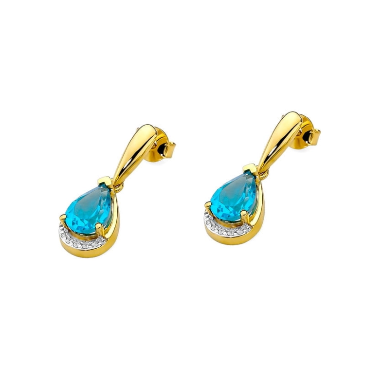 Kolczyki z żółtego złota 585 z topazem i diamentami 0,05ct The Diamonds BKO-51