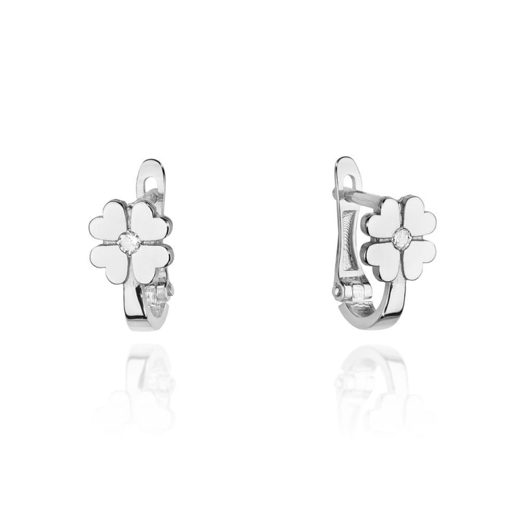 Kolczyki z białego złota 585 z diamentami 0,06ct kwiatek The Diamonds  BKO-60-b