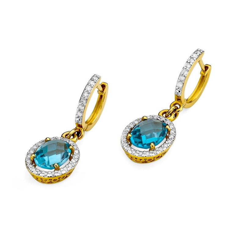 Kolczyki z żółtego złota 585 z topazem i diamentami 0,36ct The Diamonds BKO-80