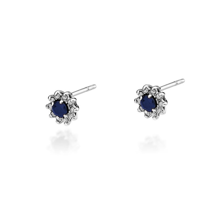 Kolczyki z białego złota 585 z szafirem i diamentami 0,18ct The Diamonds BKO-185-szafir-b