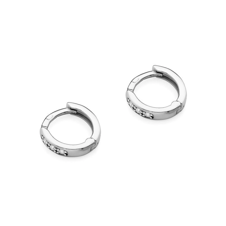 Kolczyki z białego złota 585 z diamentami 0,08ct kółka The Diamonds BKO-235-b