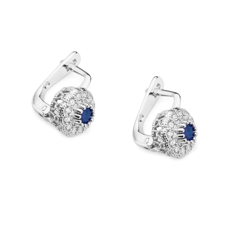 Kolczyki z białego złota 585 z szafirem i diamentami 0,20ct The Diamonds BKO-284-szafir-b