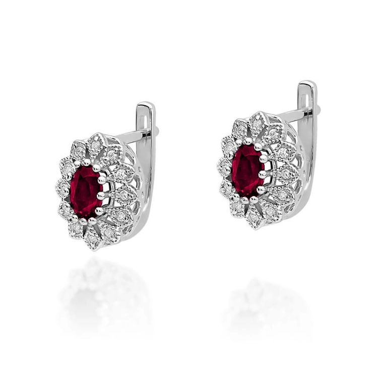 Kolczyki z białego złota 585 z rubinem i diamentami 0,20ct The Diamonds BKO-354-rubin-b