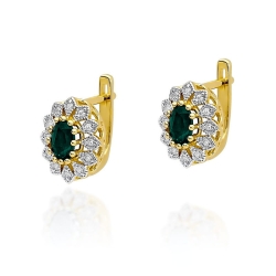 Kolczyki z żółtego złota 585 z szamaragdem i diamentami 0,20ct The Diamonds BKO-354-szmaragd