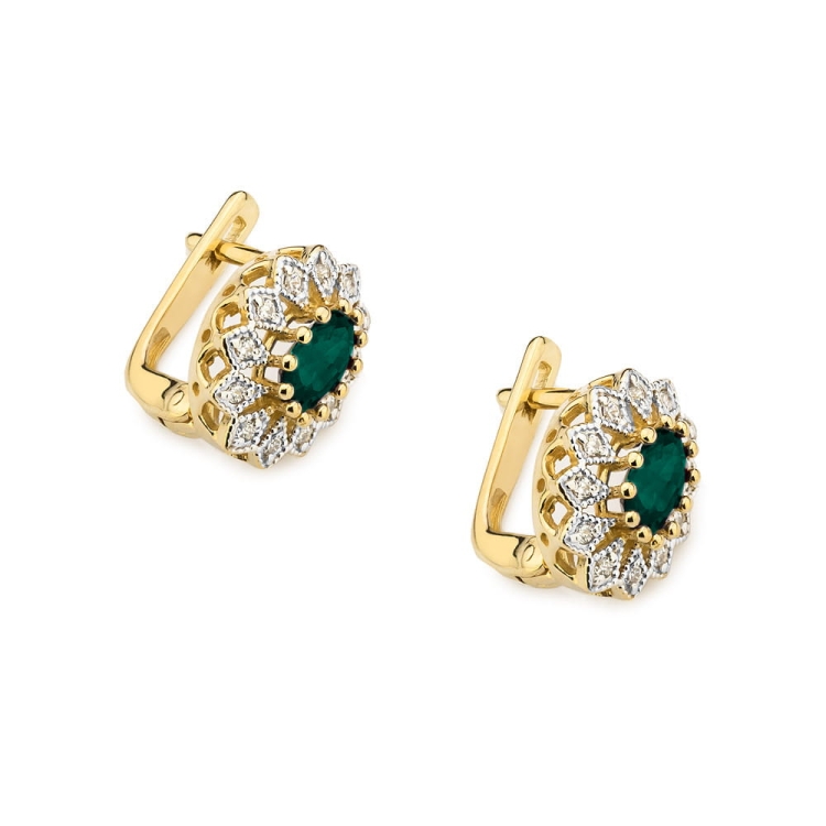 Kolczyki z żółtego złota 585 z szamaragdem i diamentami 0,20ct The Diamonds BKO-354-szmaragd
