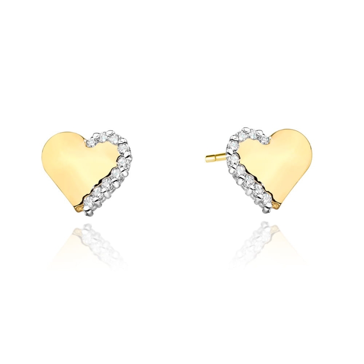 Kolczyki z żółtego złota 585 z diamentami 0,10ct serce The Diamonds BKO-505