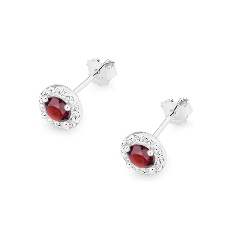 Kolczyki z białego złota 585 z rubinem i diamentami 0,24ct The Diamonds BKO-509-rubin-b