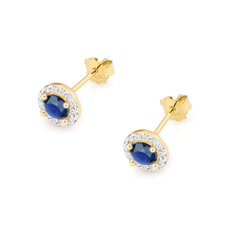 Kolczyki z żółtego złota 585 z szafirem i diamentami 0,26ct The Diamonds BKO-509-szafir
