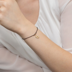 Bransoletka na sznurku żółte złoto 585 z diamentami 0,005ct stópki The Diamonds BR-009-czarny-sznurek