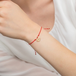 Bransoletka na sznurku żółte złoto 585 z diamentami 0,005ct serce The Diamonds BR-010-czerwony-sznurek