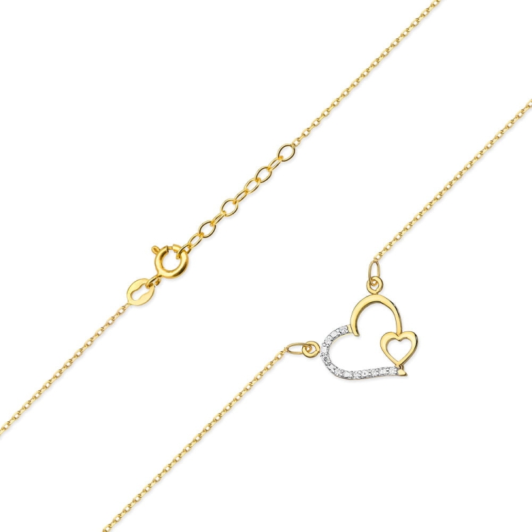 Naszyjnik z żółtego złota z diamentami 0,03ct serce The Diamonds BC-03