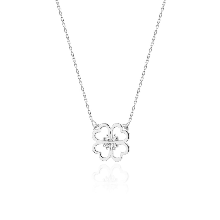 Naszyjnik z białego złota z diamentami 0,02ct koniczyna The Diamonds BC-08-b