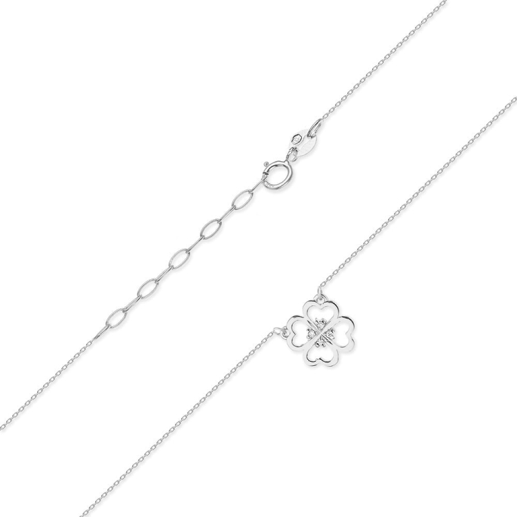 Naszyjnik z białego złota z diamentami 0,02ct koniczyna The Diamonds BC-08-b