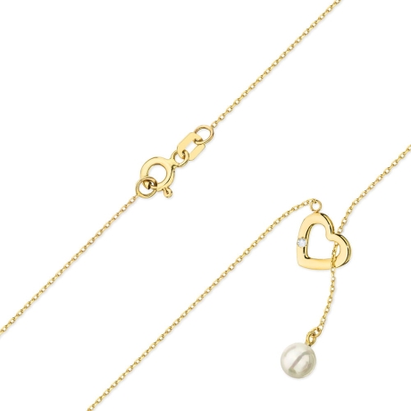 Przejdź do produktu Naszyjnik krawatka z żółtego złota z diamentem 0,01ct i perłą serce The Diamonds