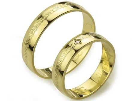 Obrączki ślubne z żółtego złota półokrągłe z cyrkonią 5mm Always A007